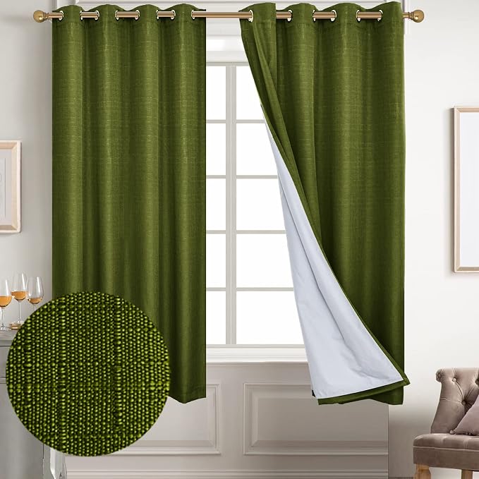Diraysid 100% Blackout Curtains Olive Green Linen Curtains by Diraysid%2C+refresh+your+life