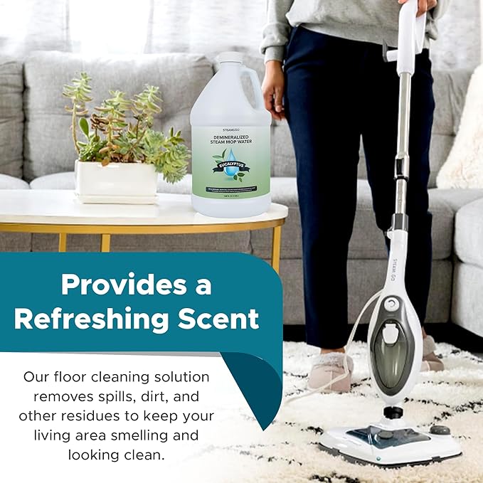 Steam & Go Demineralized Water Cleaning Solution for Floor & Multi-Surface Steam Cleaners - Compatible for Any Mop - Eucalyptus Mint, 128 oz