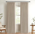 Pinch Pleated Full Blackout Faux Linen Curtains 108 Inches Long | Oatmeal by 100BlackoutShield