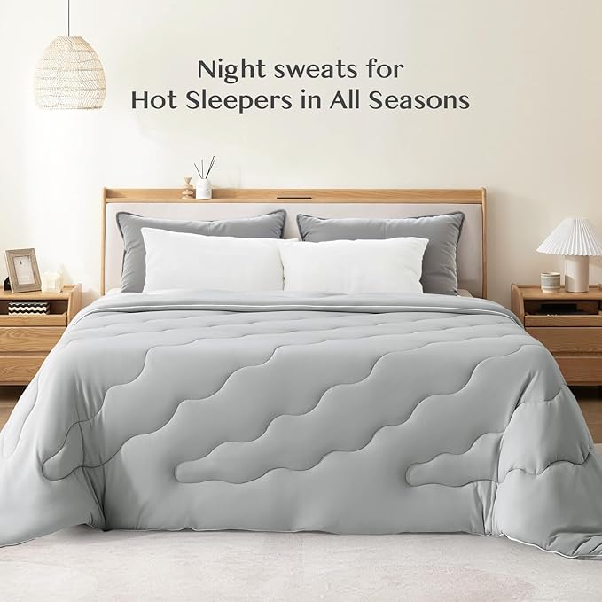 EASELAND All Season Cooling Comforter King, Cold Touch Fabric Absorbs Body Heat, 300GSM Super Soft, Cooling Blanket for Night Sweats Hot Sleeper (Gray-All Season, King(108"X90"))