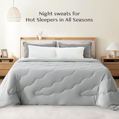 EASELAND All Season Cooling Comforter King, Cold Touch Fabric Absorbs Body Heat, 300GSM Super Soft, Cooling Blanket for Night Sweats Hot Sleeper (Gray-All Season, King(108"X90"))