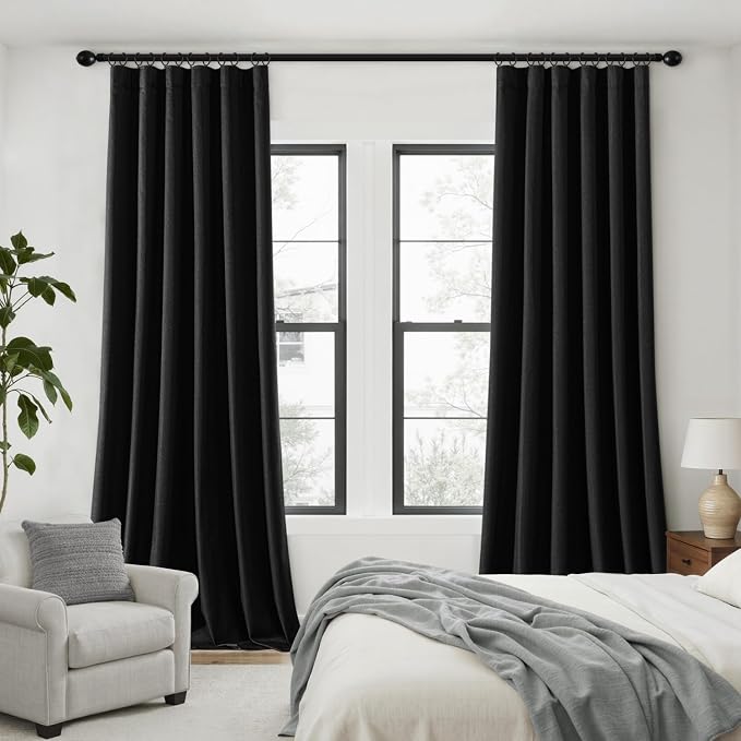 MIULEE 100% Blackout Back Tab Pleat Linen Curtains 50" Wx108 L, Thick Faux Linen - Image 2