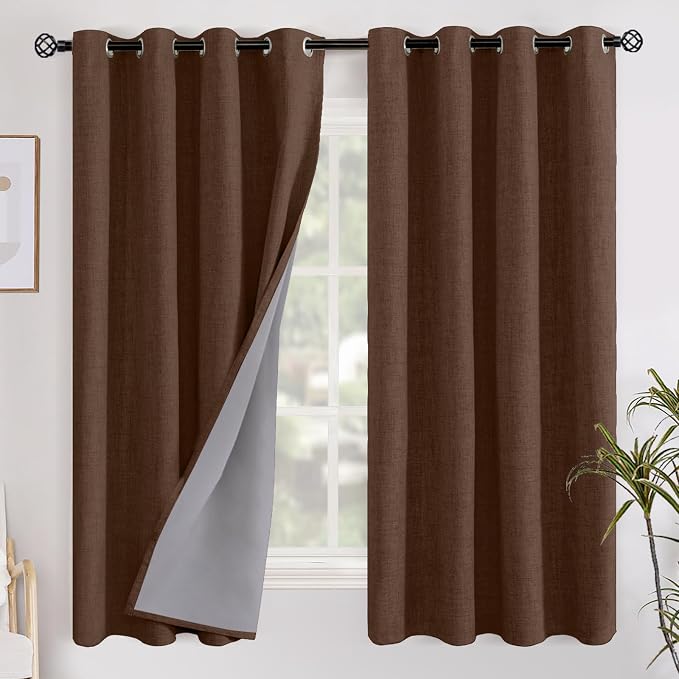 YoungsTex Dark Brown Linen Blackout Curtains 63 Inch Length by YoungsTex