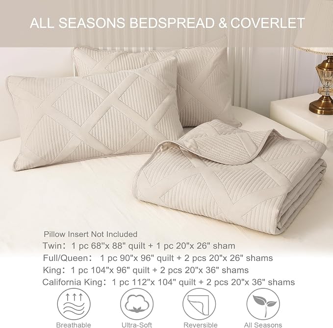 Exclusivo Mezcla Quilts Queen Size, Brich Beige | Soft Bedspreads - Image 6