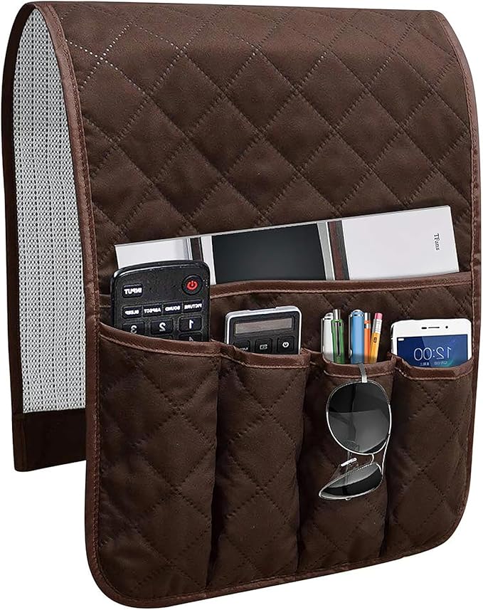 Armchair Caddy for Recliner, Non Slip Sofa Arm Organizer, Dark Brown | 5-Pocket by AUVCAS