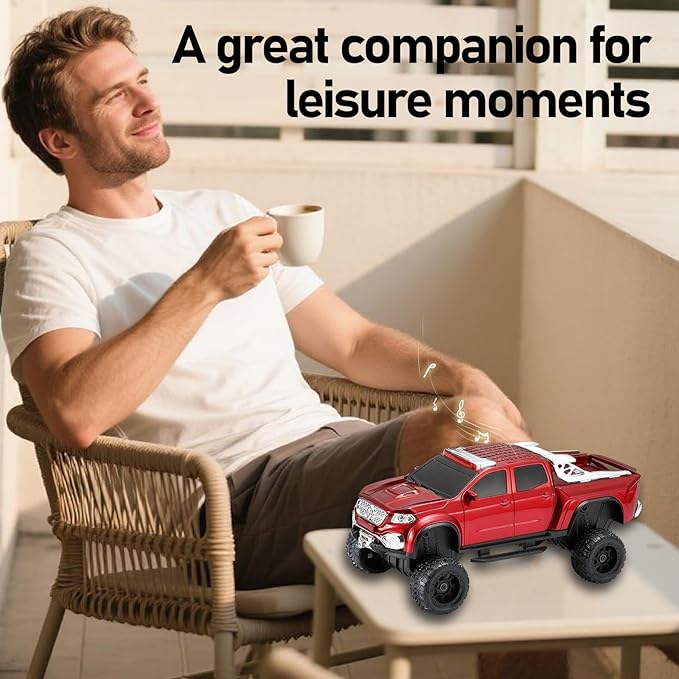 WSTER WS-X65 Pickup Truck Replica Bluetooth Speaker – HD Sound, FM Radio, TWS Stereo, LED Party Lights, USB/TF Playback, Built-in Mic – Cool Portable Car Design Speaker for Outdoors & Home (Red)