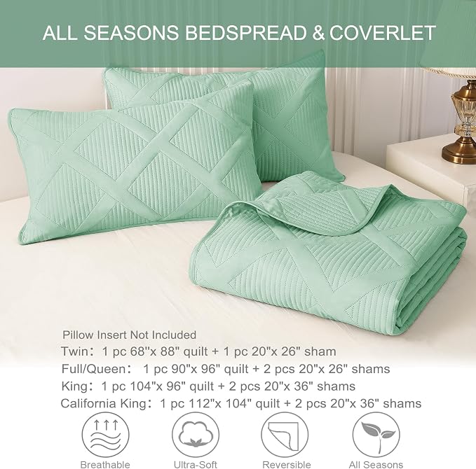 Exclusivo Mezcla Quilts Queen Size, Light Green | Soft Bedspreads - Image 6
