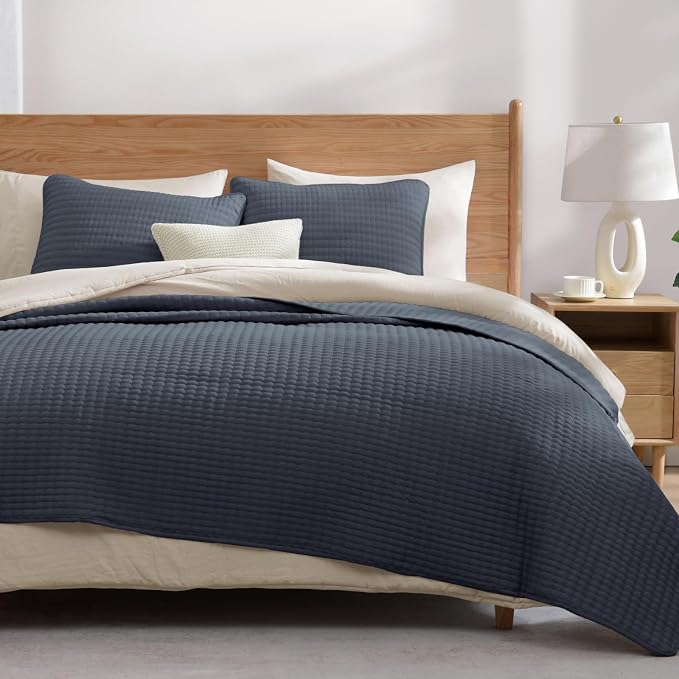 Oversized King Quilt-Blue Grey Lightweight Bedspreads Quilt Bedding Set | Soft - Image 8