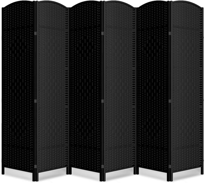 6 Panel Folding Room Divider, Woven Privacy Screen, handcrafted diamond pattern by cocosica
