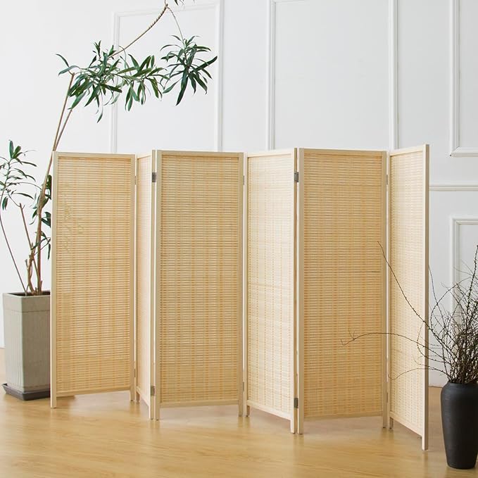 6 Panel Short Room Divider Screen, Small Bamboo Panel Divider by Furnnylane