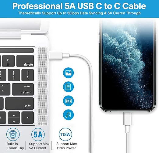 Furgor Mac Book Pro Charger - 118W USB C Fast Charger Power Adapter Compatible with MacBook Pro/MacBook Air 16 15 14 13 Inch, M1 M2 M3 M4 M5, New iPad Pro and All USB C Device, Charge Cable 6.6ft
