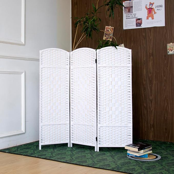 3-Panel Short Room Divider, 3.9 ft Freestanding Partition Wall, Natural White - Image 3