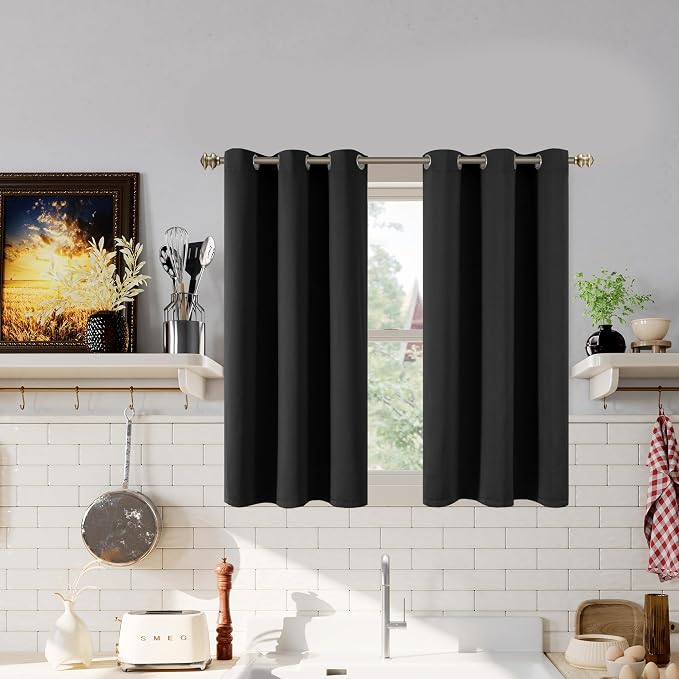 YoungsTex Short 100% Blackout Curtains 40 Inches Long, Thermal Insulated Black - Image 4