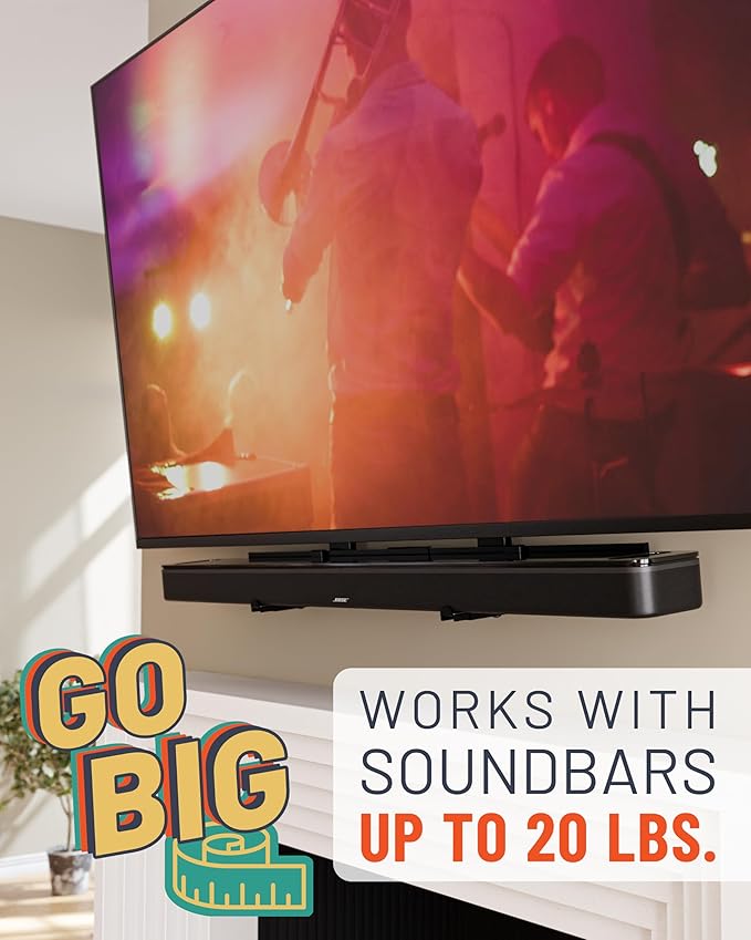 ECHOGEAR XL Soundbar Mount for Speakers up to 20lbs – Attaches to TVs up to 86” or Wood Studs 16-24”– Universal Design & 2.6” Extension for Dolby Atmos – Easy DIY Install w/Included Hardware