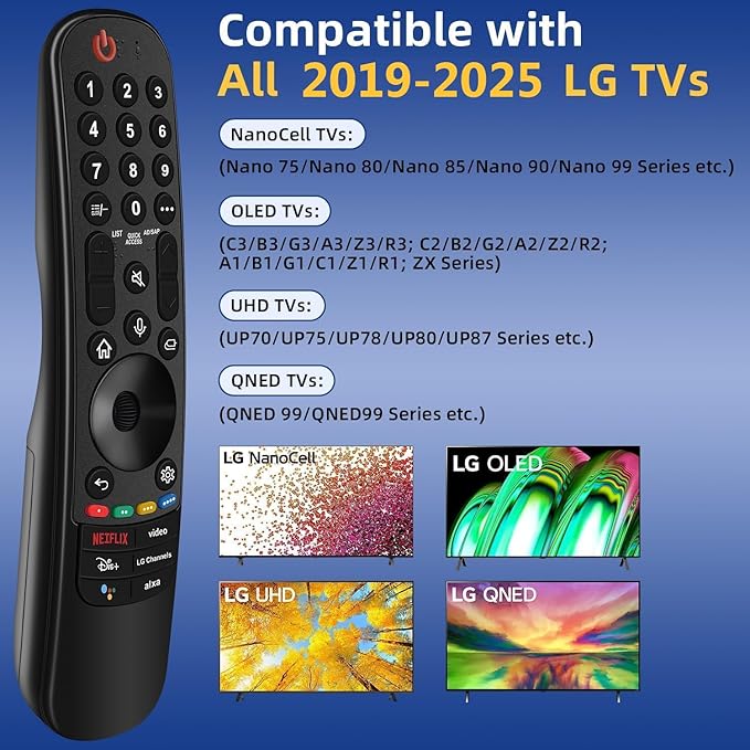 Replacement for LG TV Remote, for All 2019-2025 LG Remote Control for Smart TVs with Voice and Pointer Function, for LG Magic Remote. 1-Year Warranty.