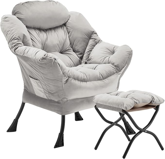 Youtanic Lazy Chair with Folding Ottoman, Accent Chair Velvet Upholstered with by Youtanic