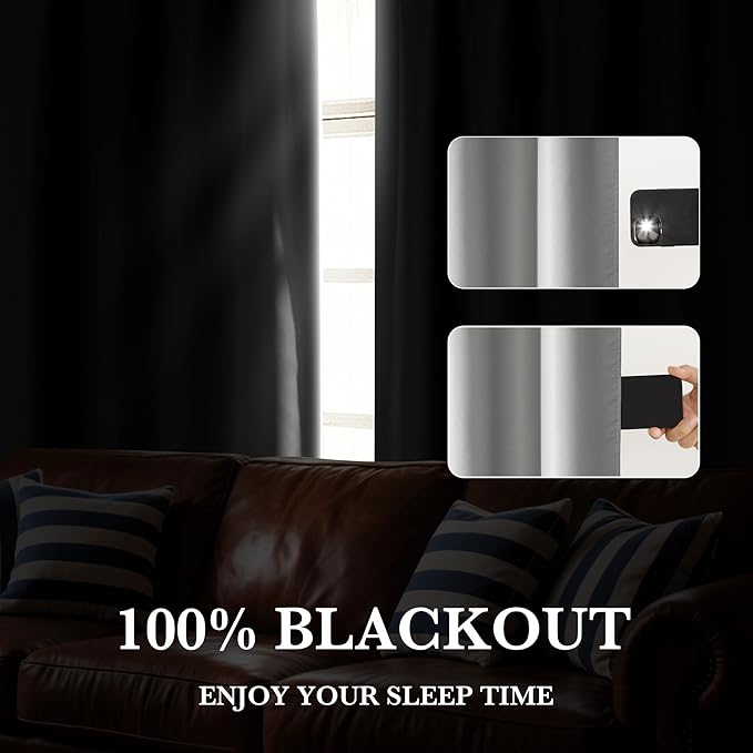 RYB HOME Bedroom Blackout Curtains 72 inches Long, 100% Blackout | Thermal - Image 4