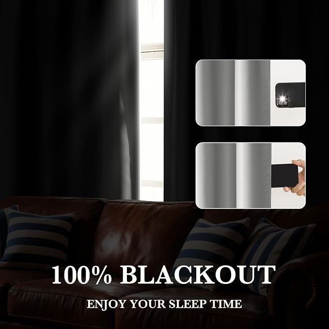 RYB HOME 100% Blackout Basement Curtains 30 inches Long, Heat & UV Blocking | - Image 5