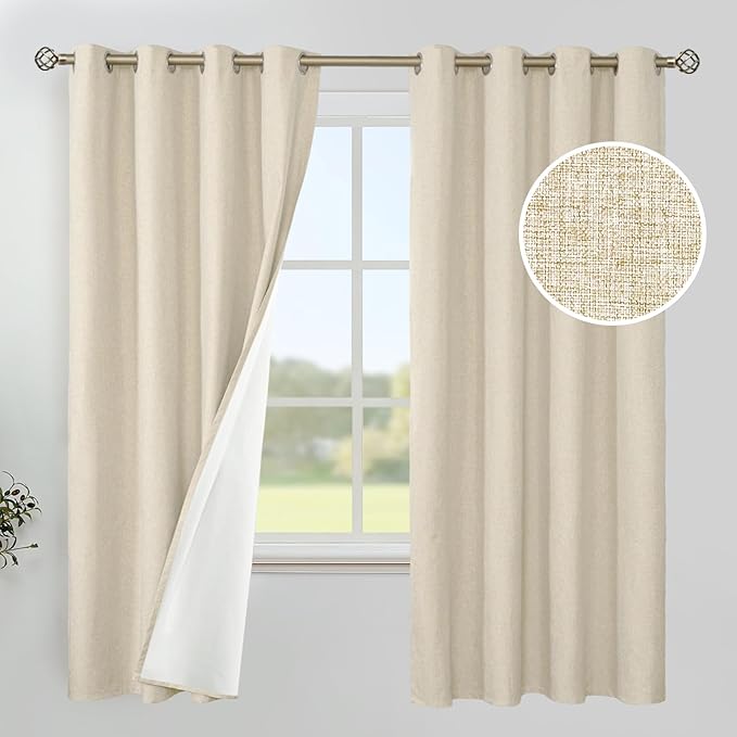 YoungsTex Linen Blackout Curtains 63 Inch Length Beige Darkening Drape | by YoungsTex