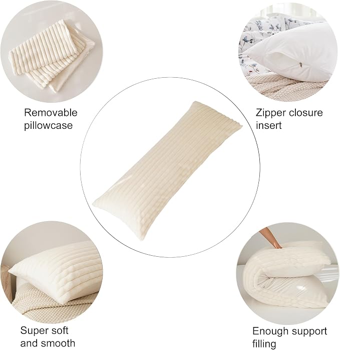 Full Body Pillow with Fluffy Stripe Faux Fur Removable Cover, Long Bed Pillow - Image 6