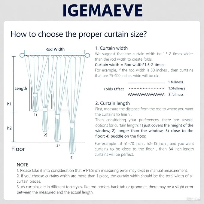 IGEMAEVE Blackout Curtains for Bedroom Rod Pocket Khaki 52" W x 90" L | Living - Image 8