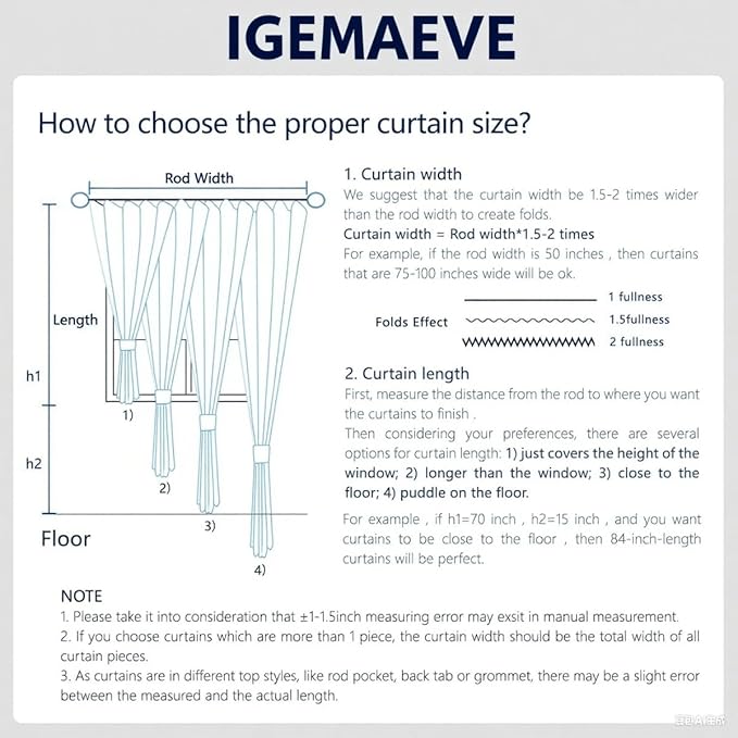 IGEMAEVE Blackout Curtains for Bedroom Rod Pocket Black 52" W x 108" L | Living - Image 3