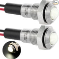 ZGSZJHF UL Listed Mini Indicator Light 8mm 0.31" Waterproof Domed Metal Stainless Steel Signal Lamp 12V-24V DC/AC Red and Green LED Light with 140mm Wire