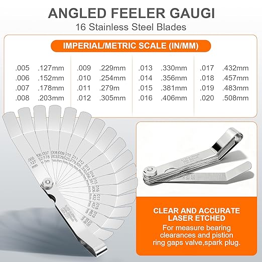 Tokyzexi 2Pcs Stainless Steel Feeler Gauge Set,32 Straight Blades Feeler Gauge&16 Pieces Angled Feeler Gauge Set, Measure Gap and Thickness for Guitar, Spark Plug, Valves Piston Measure Filler Gauge