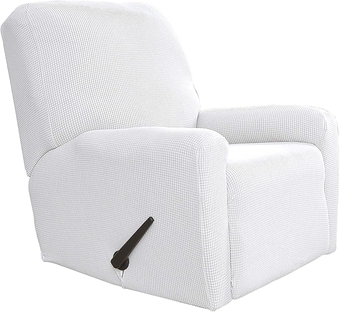 Easy-Going Recliner Stretch Sofa Slipcover Sofa Cover 4-Pieces Furniture Protector Couch Soft with Elastic Bottom Spandex Jacquard Fabric Small Checks(Recliner,Snow White,Large)