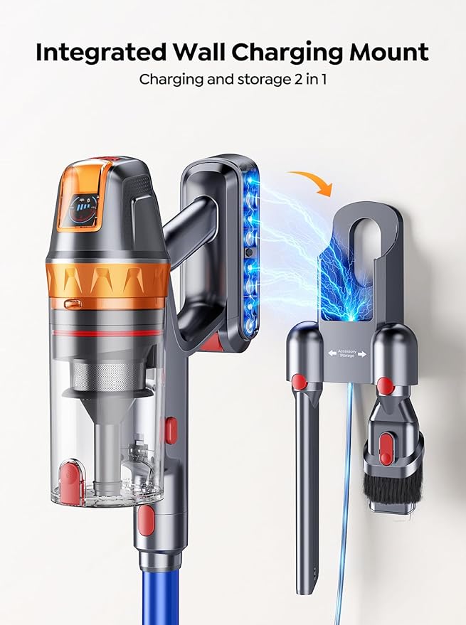 Cordless Vacuum Cleaner, 650W with Extra Mattress Cleaning Tool, 50KPA Stick Vacuum Cleaners for Home 65 Mins Runtime, Self-Standing, Wall Mount Charging, Rechargeable Vacuum for Floor Carpet Pet Hair