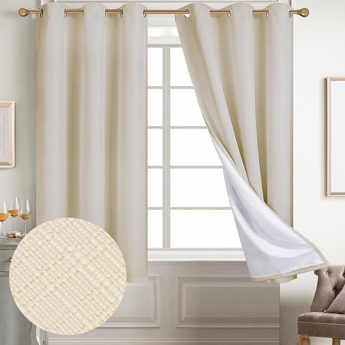 Diraysid 100% Blackout Curtains Light Beige Linen Curtains - Image 2