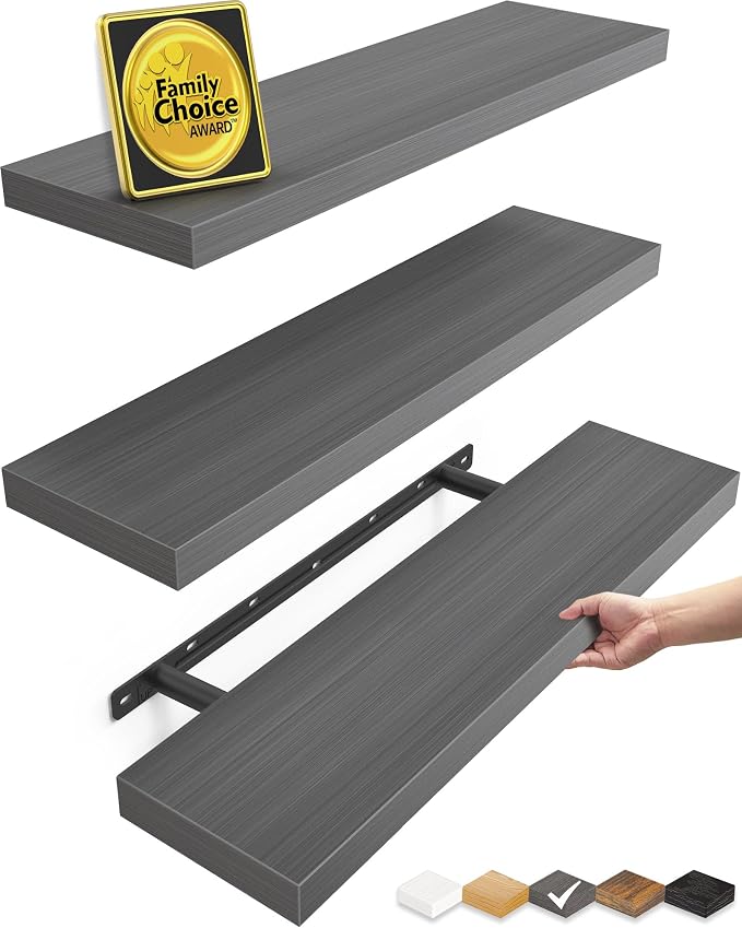 BAYKA Grey Floating Shelves 22.5in, Wall Mount Rustic Wood Shelf | Easy Install by Bayka
