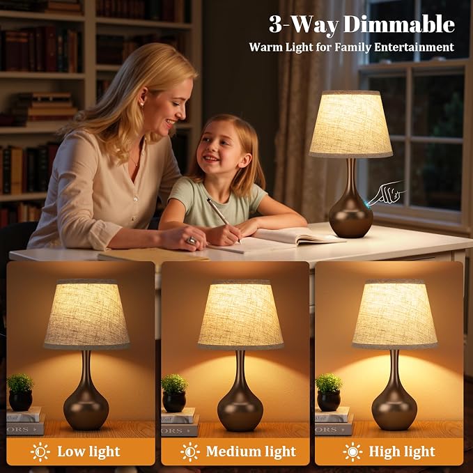 16.1" Touch Table Lamp for Nightstand, 3 Way Dimmable Small Bedroom Lamp | - Image 2