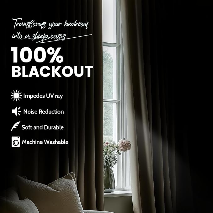 COSVIYA Sage Green Linen Curtains 100% Blackout Grommet Drapes 90 Inches | - Image 2