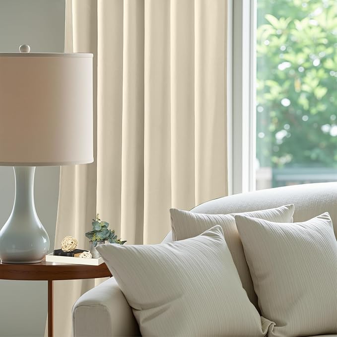 Ivory Velvet Curtains 90 Inches for Bedroom Light Reducing Thermal Insulated Heavy Velvet Curtain Luxury Modern Privacy Window Drapes for Living Room, Back Tab Rod Pocket, W52 x L90, 2 Panels