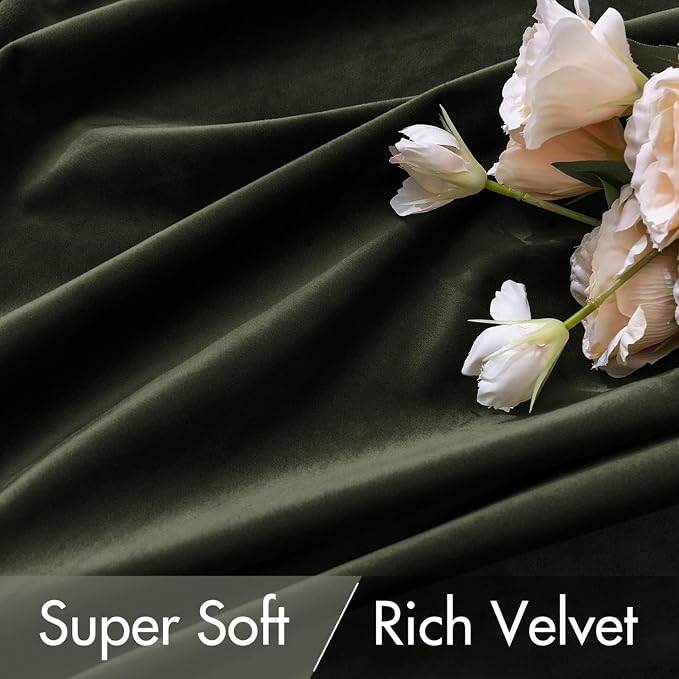 MIULEE Velvet Curtains 52x84 inches 2 Panels Olive Blackout Curtains | Luxury - Image 4