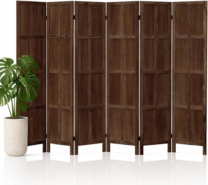 6 Panel Wood Room Divider and Folding Privacy Screen 67″, Freestanding Wall by Leesinwing