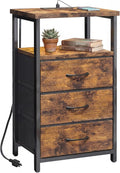 Fixwal Night Stand with Charging Station, 3 Fabric Drawers, Rustic Brown | by Fixwal