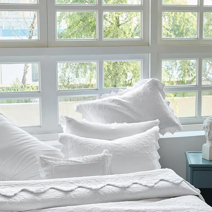 Brandream White Quilt Set King Size Quilt Bedding Set Cotton Luxury Matelasse - Image 9