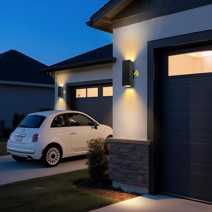 MZLITI Outdoor Light Fixture Dusk to Dawn 2 Pack, Matte Black Modern Porch Light IP65, 3000K LED Bulbs Exterior Lighting Fixtures Outdoor Wall Lights for House, Garage Front Door