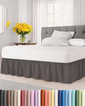 Wrap Around Dust Ruffle Bed Skirt - Dark Grey - for Twin Size Beds w/ 14 Inch Drop - Easy Fit Elastic Strap - Adjustable Pleated Bedskirt with Brushed Fabric, Wrinkle Free Women, Men, Kids and Teens