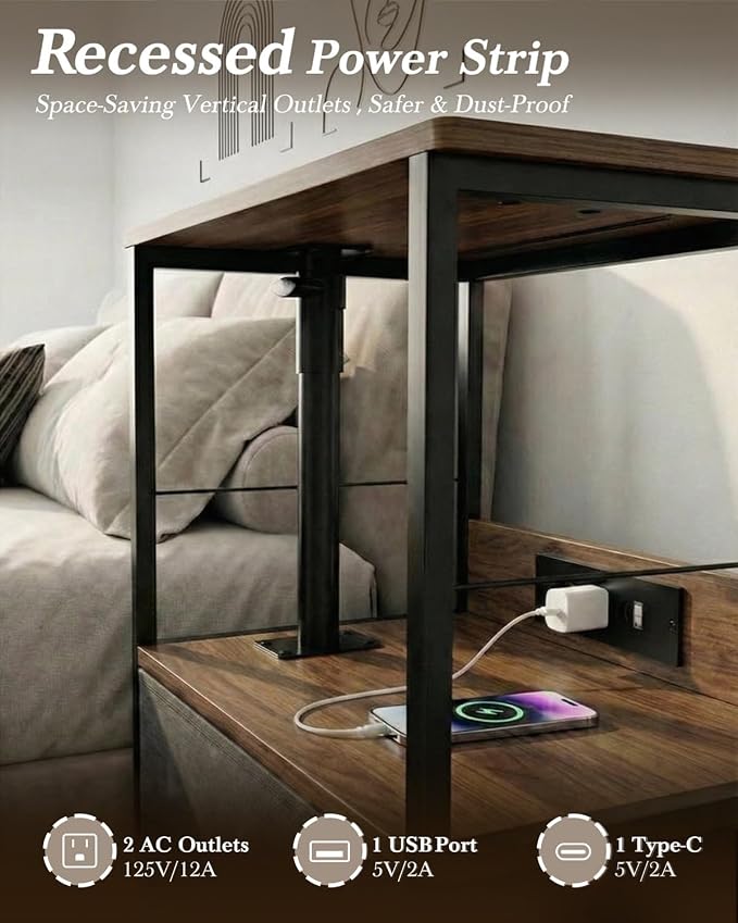 Faesun Swivel Lift Top Nightstand - Image 4