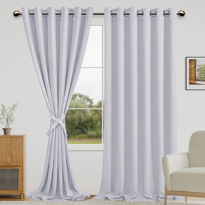 DWCN Greyish White Window Curtains – Thermal Insulated Energy Saving Drapes by DWCN