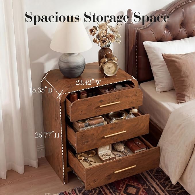 Night Stand Set of 2, 3-Drawer | Nightstand 26.7"H Metal Handle Modern Bedside - Image 2