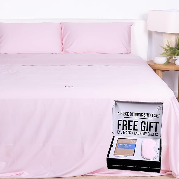 THE LAD COLLECTIVE 3.0 King Bedding Set - 4-Piece Bedset w/Fitted Sheet, Top Sheet & 2 Standard Pillowcases [Duvet Not Included] - Bamboo-Cotton - Grand Canyon Collection Soft Pink