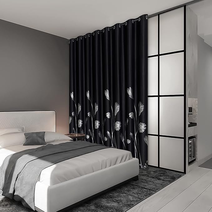 Room Divider Curtain for Sliding Glass Door 120W x 96L Inch Silver Palm Tree - Image 2