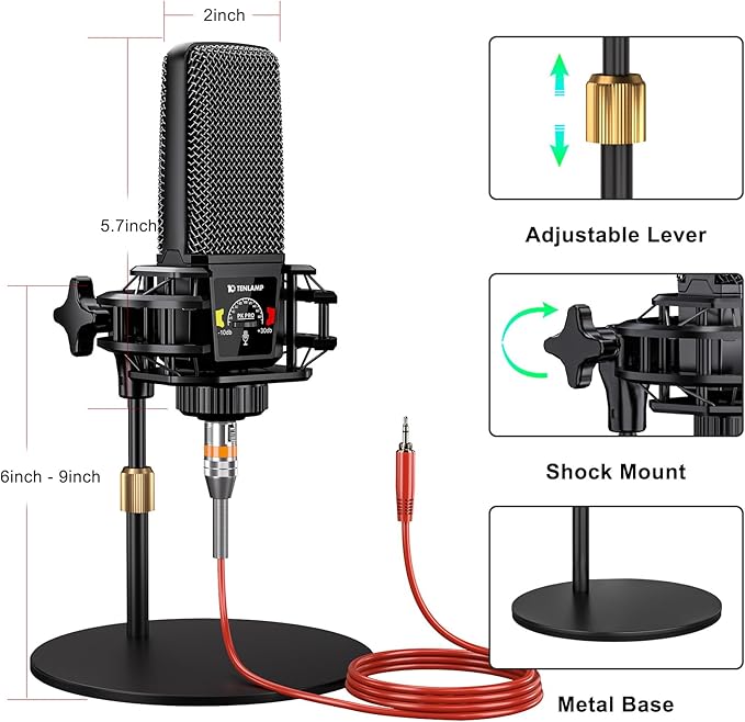 Live Sound Card Audio Mixer, Podcast Equipment Bundle with 3.5mm Condenser Microphone for Pc/Phone Live Streaming Singing Gaming, Sound Board with Voice Changer, Denoise