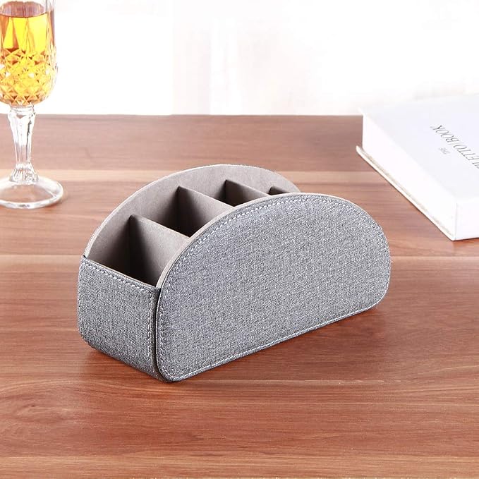 TV Remote Control Holder with 5 Compartments, Pu Leather Remote Caddy/Tray | - Image 4