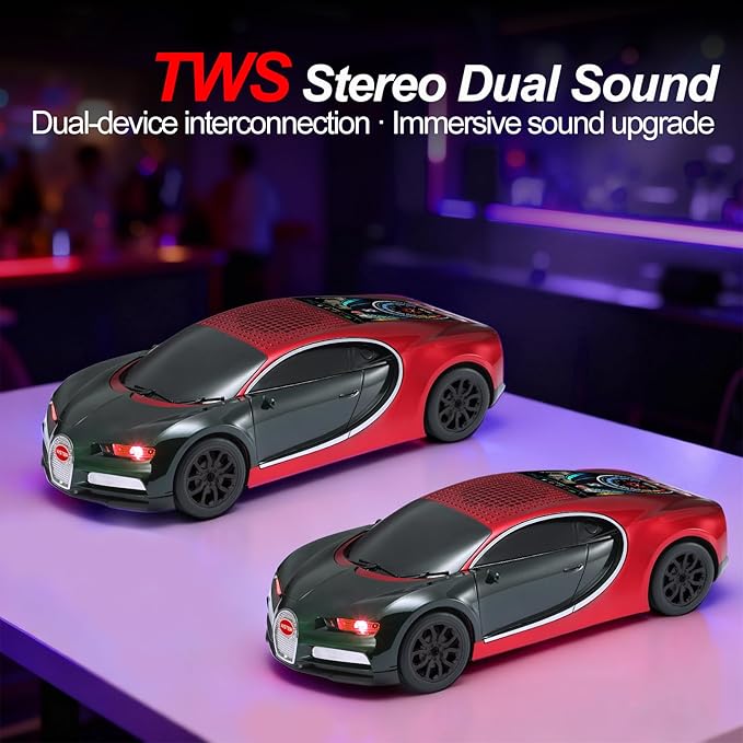 WSTER Luxury Sports Car Model Bluetooth Speaker with HD Sound, TWS Stereo Pairing, Display Screen, Built-in Microphone, Unique Bluetooth Car Speaker for Home, Party, Outdoor & Beach (Red)