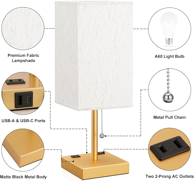 Gold Bedside Lamp for Bedroom - Image 5